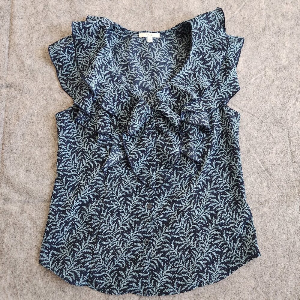 Joie Ruffle Sleeveless Floral Top Women's S Blue Button up Y2K Fairy Travel